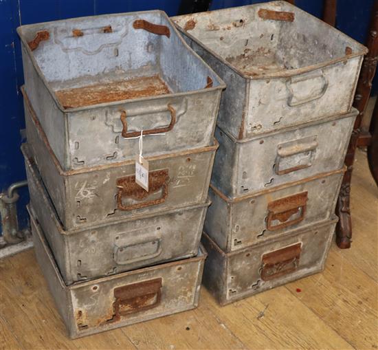 Eight French metal trays W.30cm